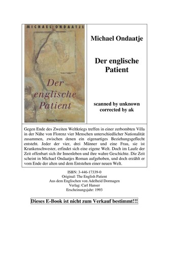 Der englische Patient (German language, 1993, Carl Hanser)