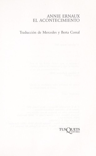 El Acontecimiento (Paperback, Spanish language, 2002, Tusquets)