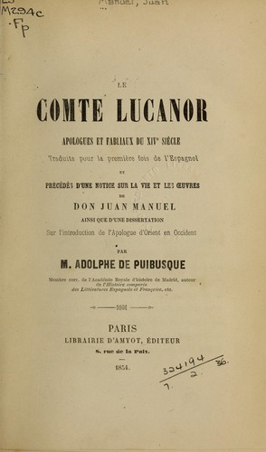 Don Juan Manuel: Le Comte Lucanor (French language, 1854, Amyot)