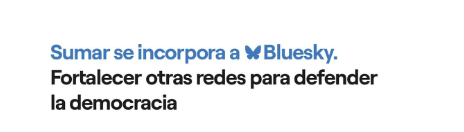 Publicación de Instagram del partido político Sumar indicando: "Sumar se incorpora a Bluesky. Fortalecer otras redes para defender la democracia".