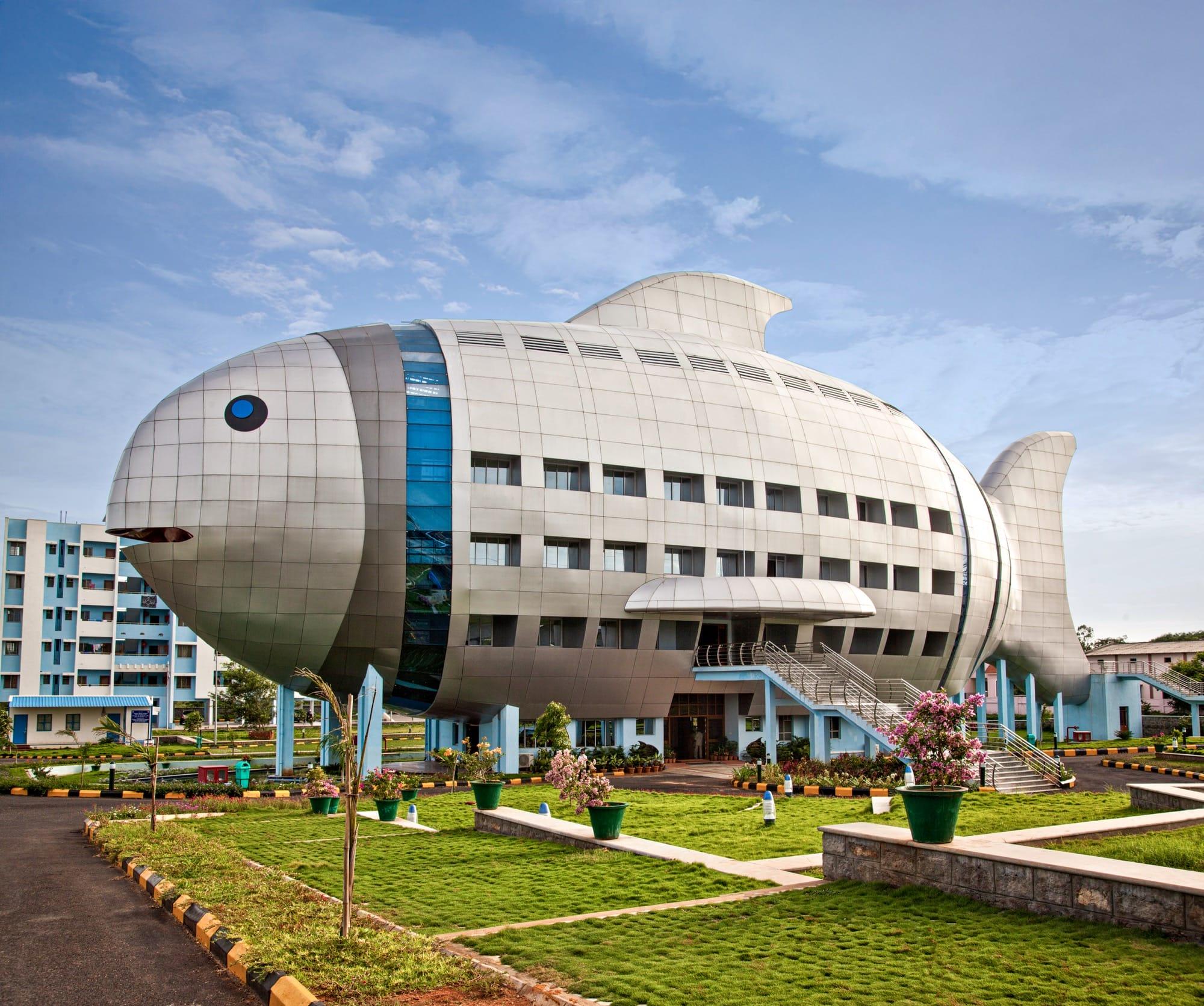 a building shaped like a fish a building shaped like a fish
