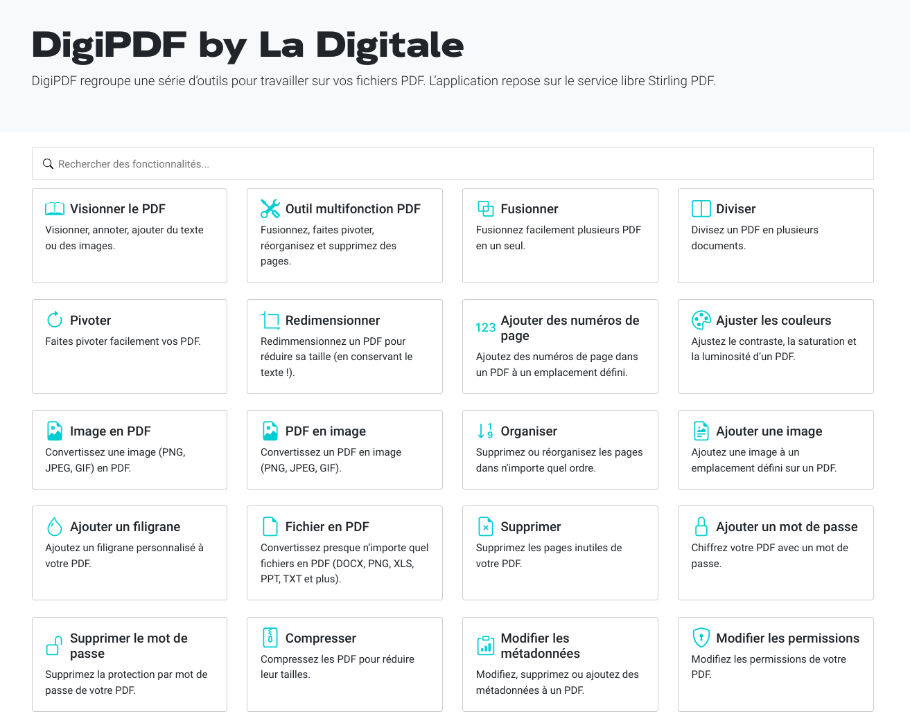 Copie d'écran de l'accueil de DigiPDF.