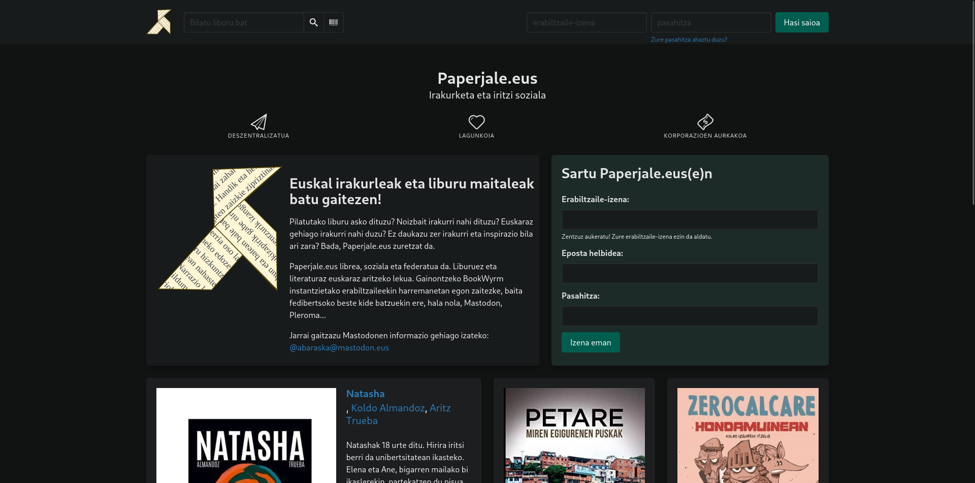 Paperjale.eus webgunearen pantaila-argazki bat.