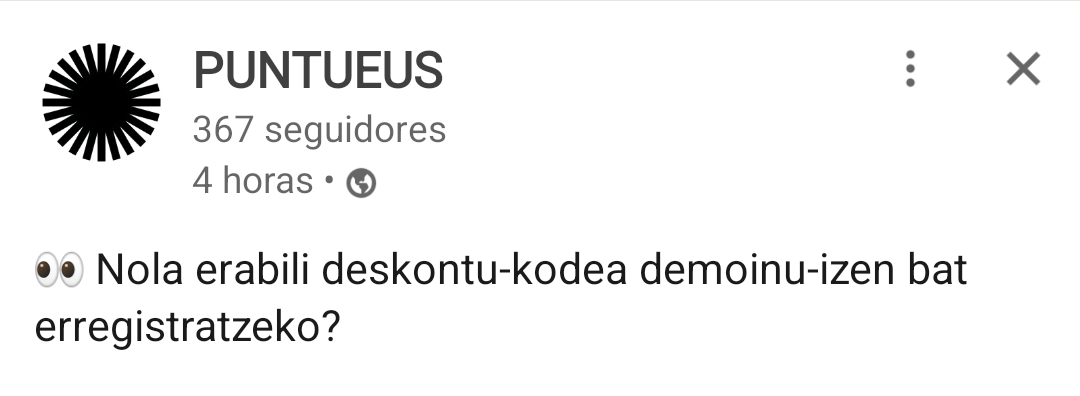 PuntuEus en post baten kaptura, errata dibertigarri batekin. Domeinu izenak baino, DEMOINU IZENAK erregistratzeko pausuak azaltzen dituzte! 😅