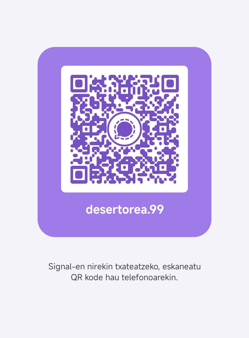 Signal-en nirekin txateatzeko, eskaneatu beharreko QR kodea.