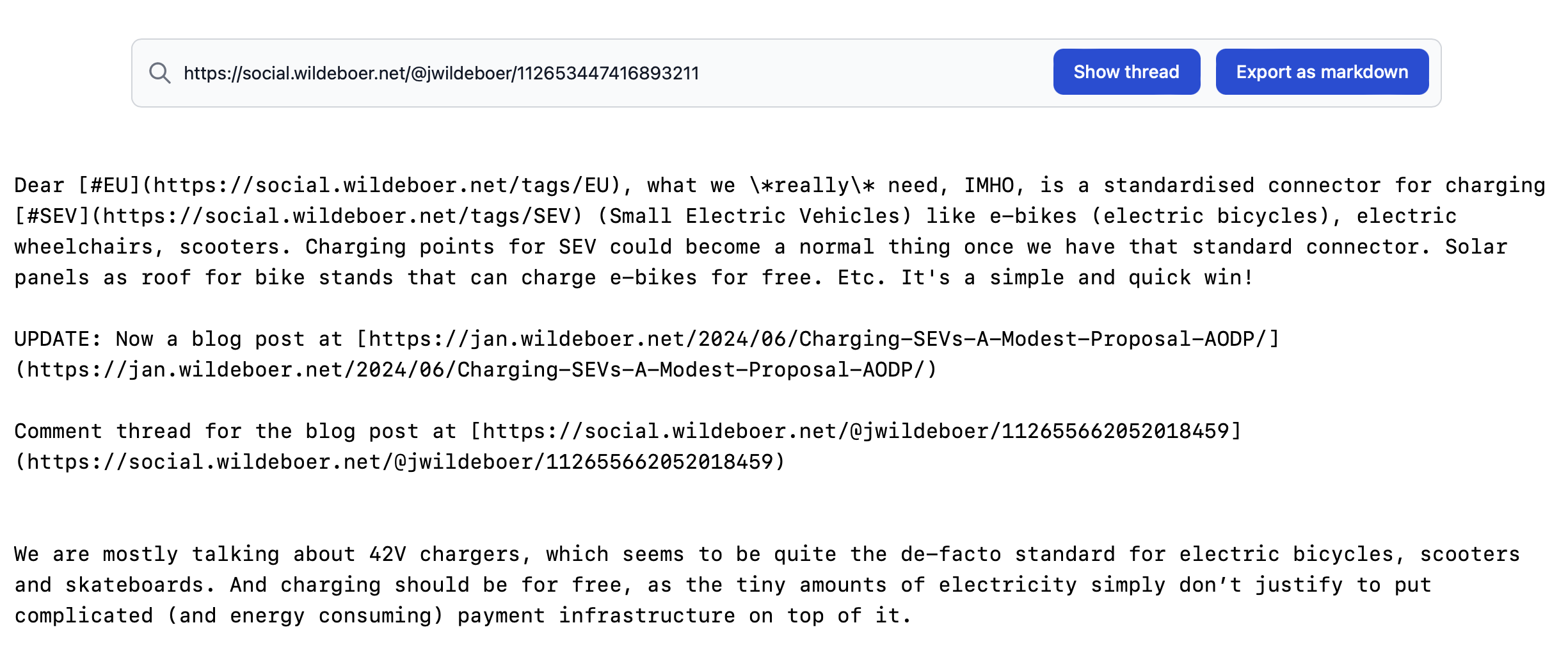 Using masto-thread-renderer to export a thread to markdown